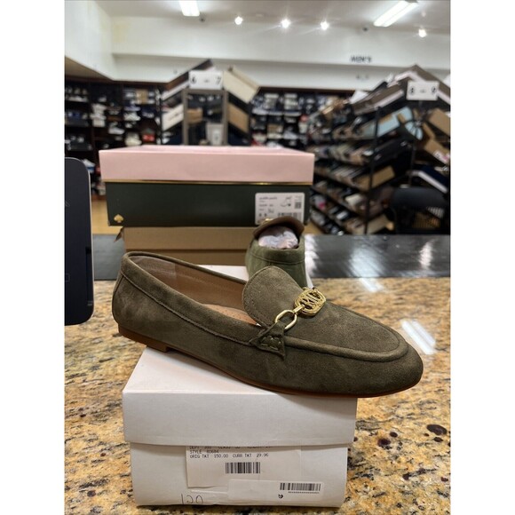 Lauren Ralph Lauren Averi Kidsuede Olive Kahki Green Logo Loafers Size 6.5B - Picture 1 of 8